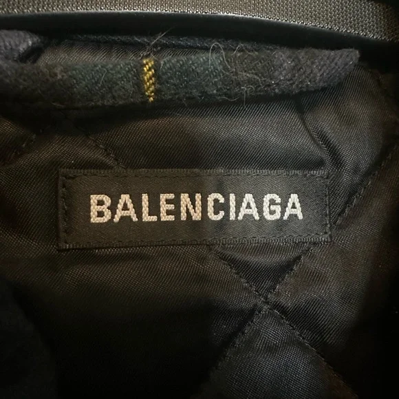 BALENCIAGA slouch shoulder plaid flannel jacket